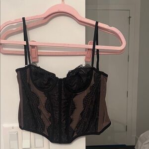Urban Outfitters Black and Brown Lace Bustier